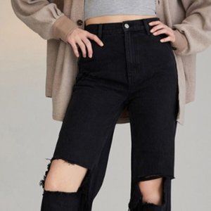 NWT PacSun Black Distressed Ultra High Waisted Flare Carpenter Pants